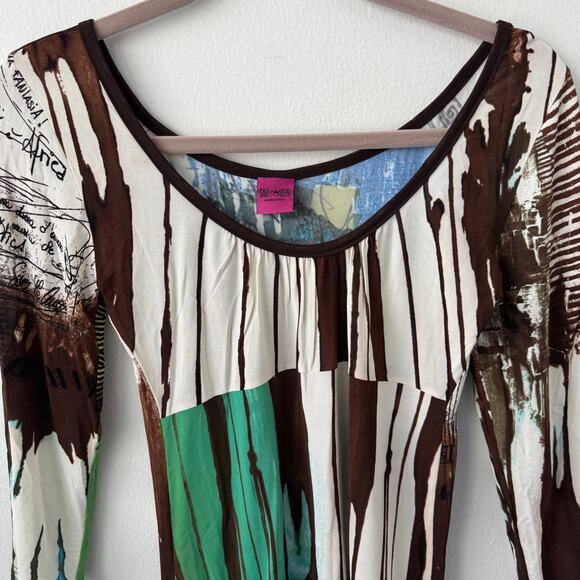 Save The Queen Y2K 3/4 Sleeve Multicolor Abstract Top - Picture 3 of 9